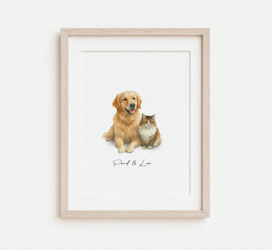 Personalized watercolor dog & Cat illustration for pet lovers