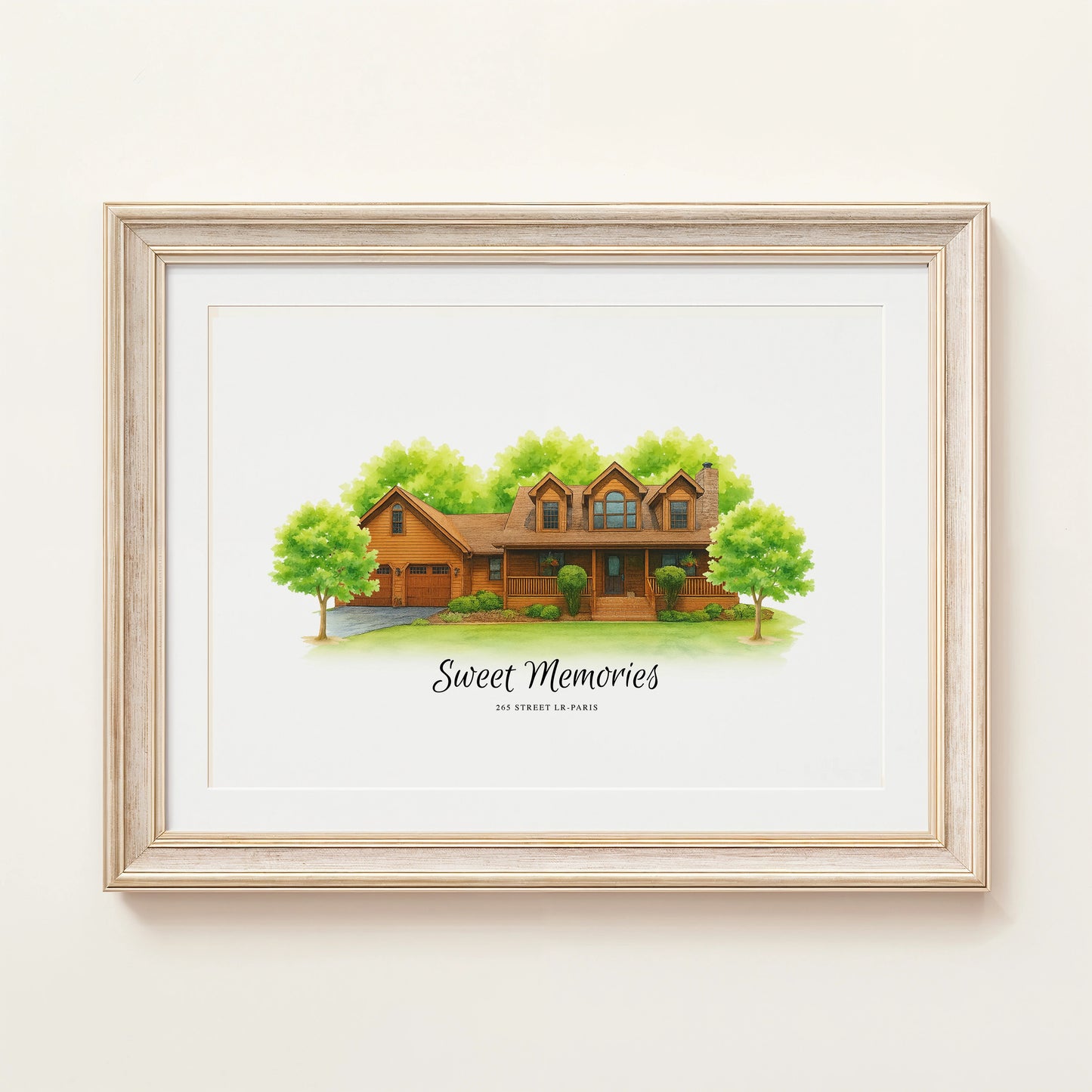 Custom watercolor home portrait of a modern house exterior, digital download, printable wall art