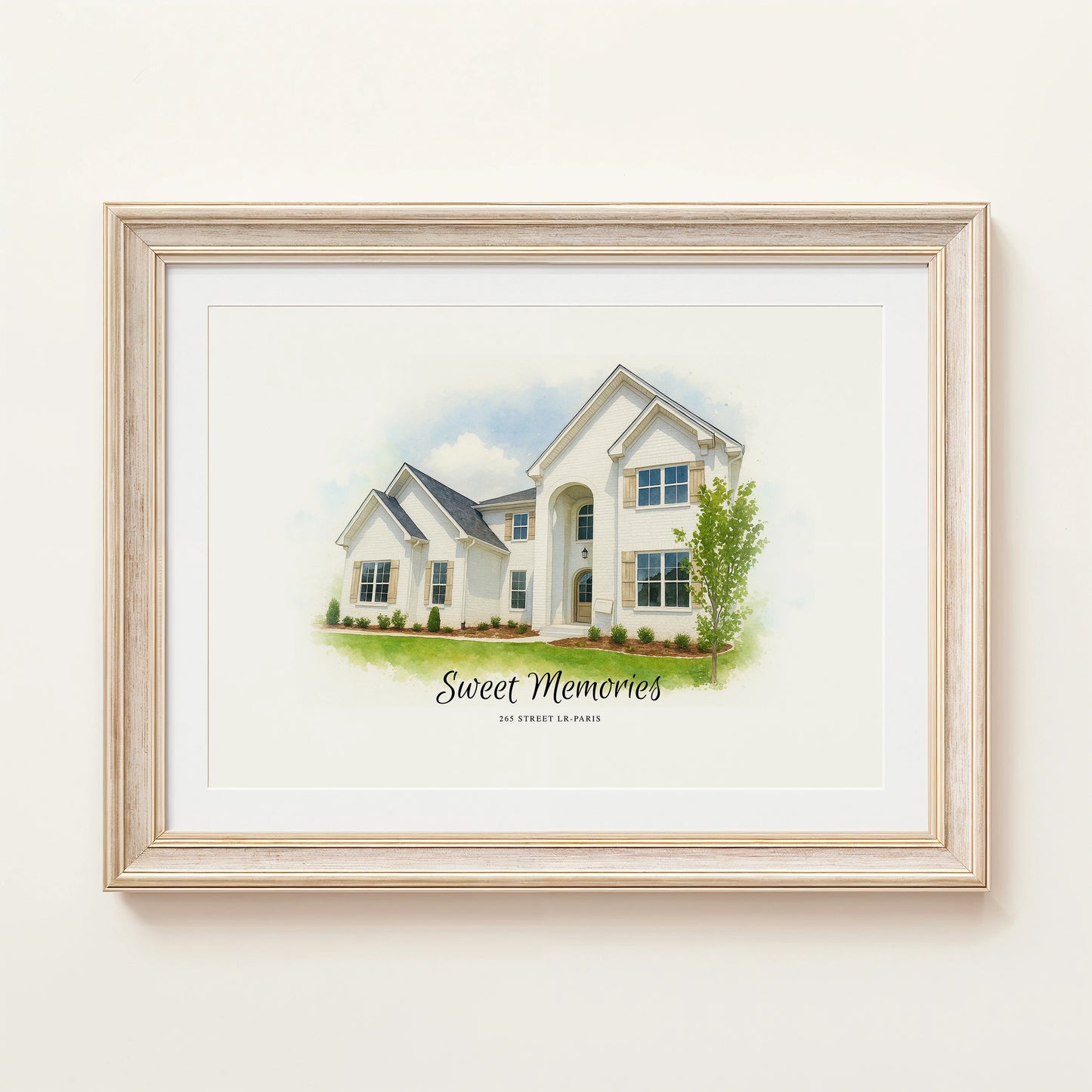 Custom watercolor home portrait of a modern house exterior, digital download, printable wall art
