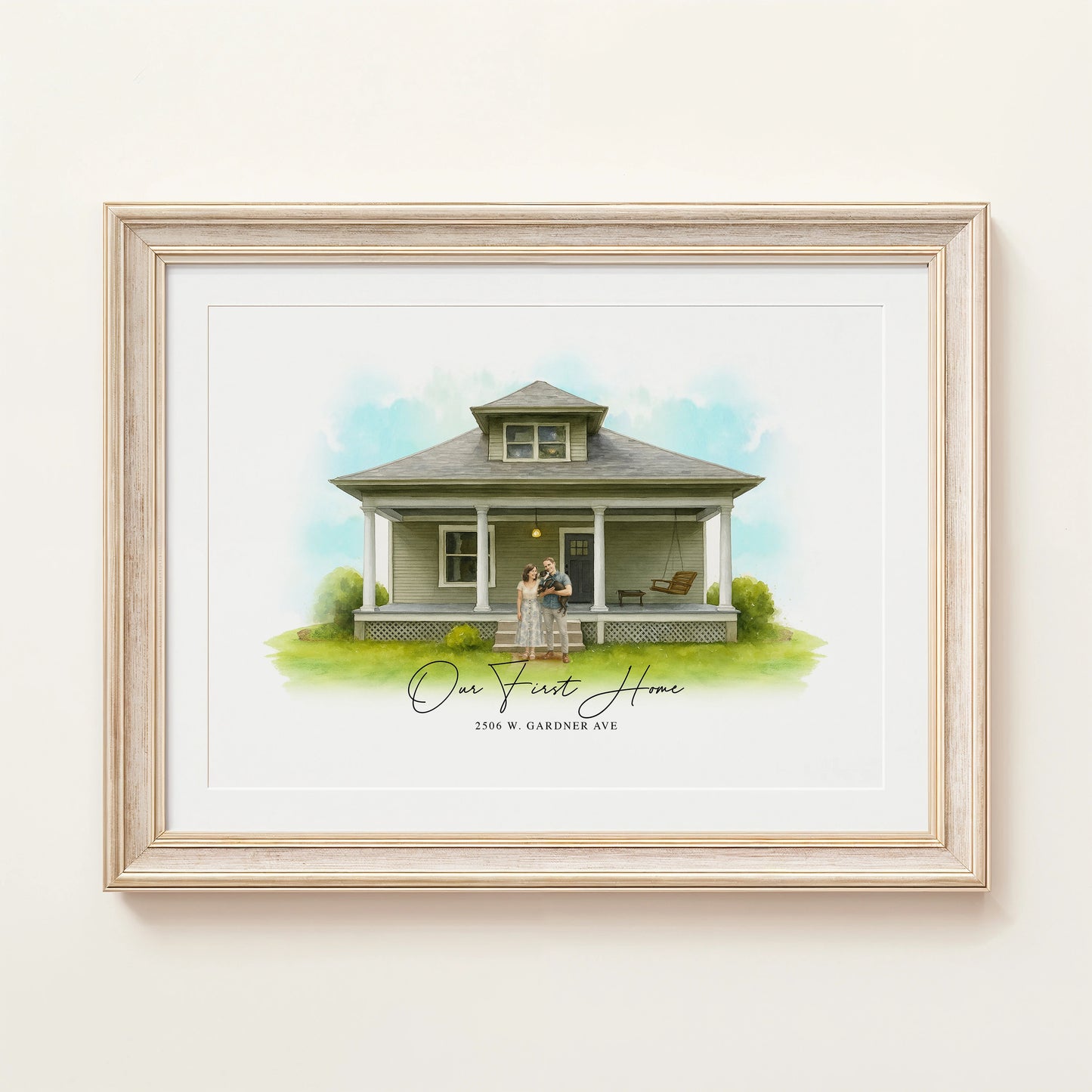Custom watercolor home portrait of a modern house exterior, digital download, printable wall art