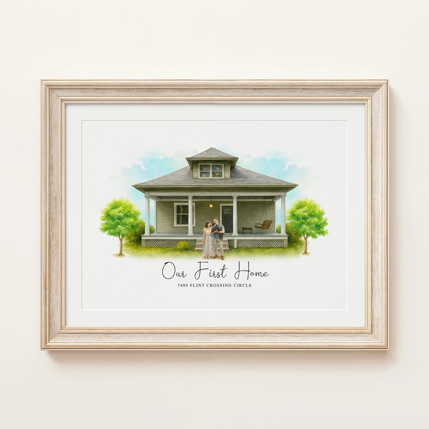 Custom watercolor home portrait of a modern house exterior, digital download, printable wall art