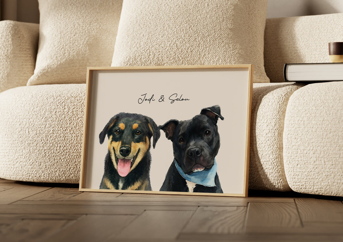 Custom watercolor portrait with two pets