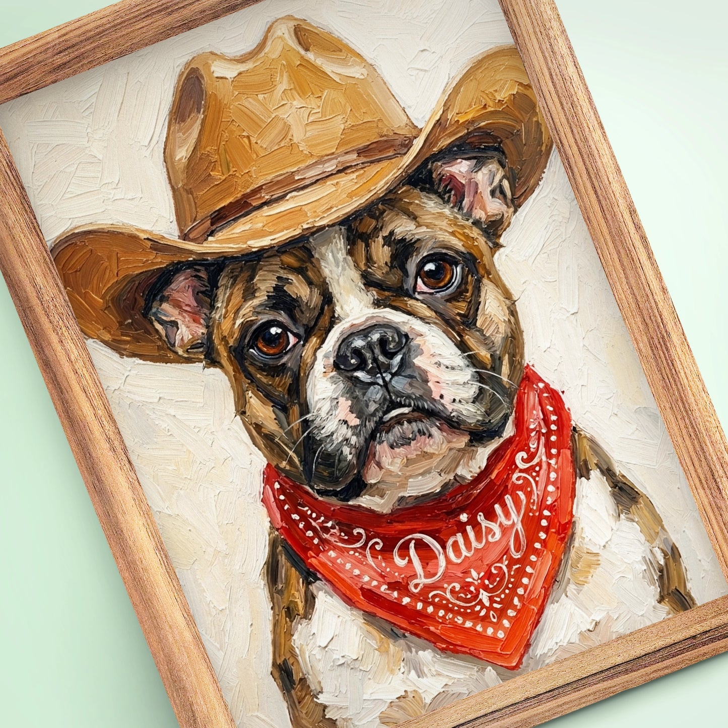 Custom Impasto Oil Pet Portrait - Western Cowboy Edition | Hand-Textured Canvas & Digital Prints