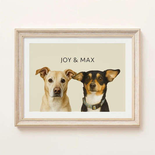 Custom multi-pet portrait illustration – personalized dog and cat digital artwork from photo

