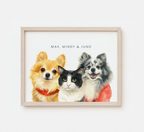Custom Multi-Pet Portrait — 2 or 3 Pets Together - Digital Download & Framed Print