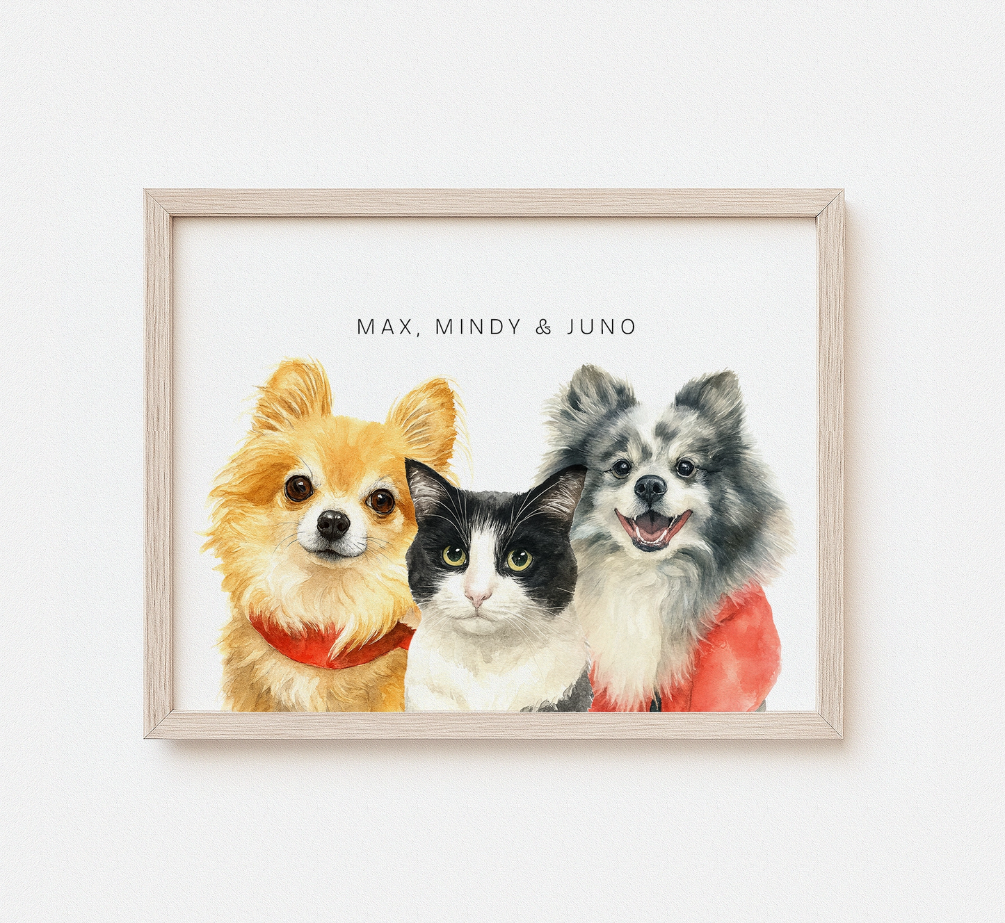 Custom Multi-Pet Portrait — 2 or 3 Pets Together