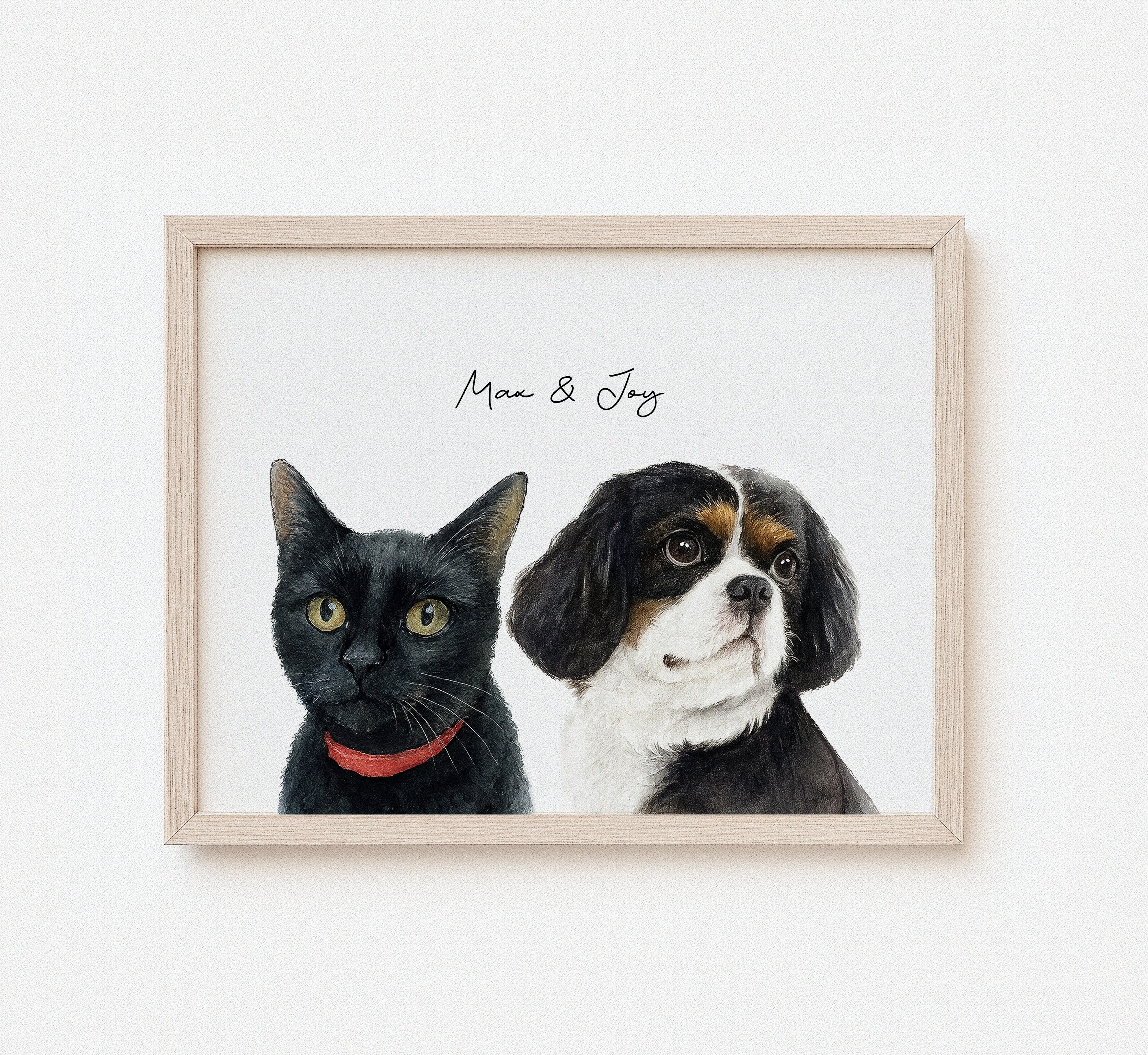 Custom Multi-Pet Portrait — 2 or 3 Pets Together - Digital Download & Framed Print
