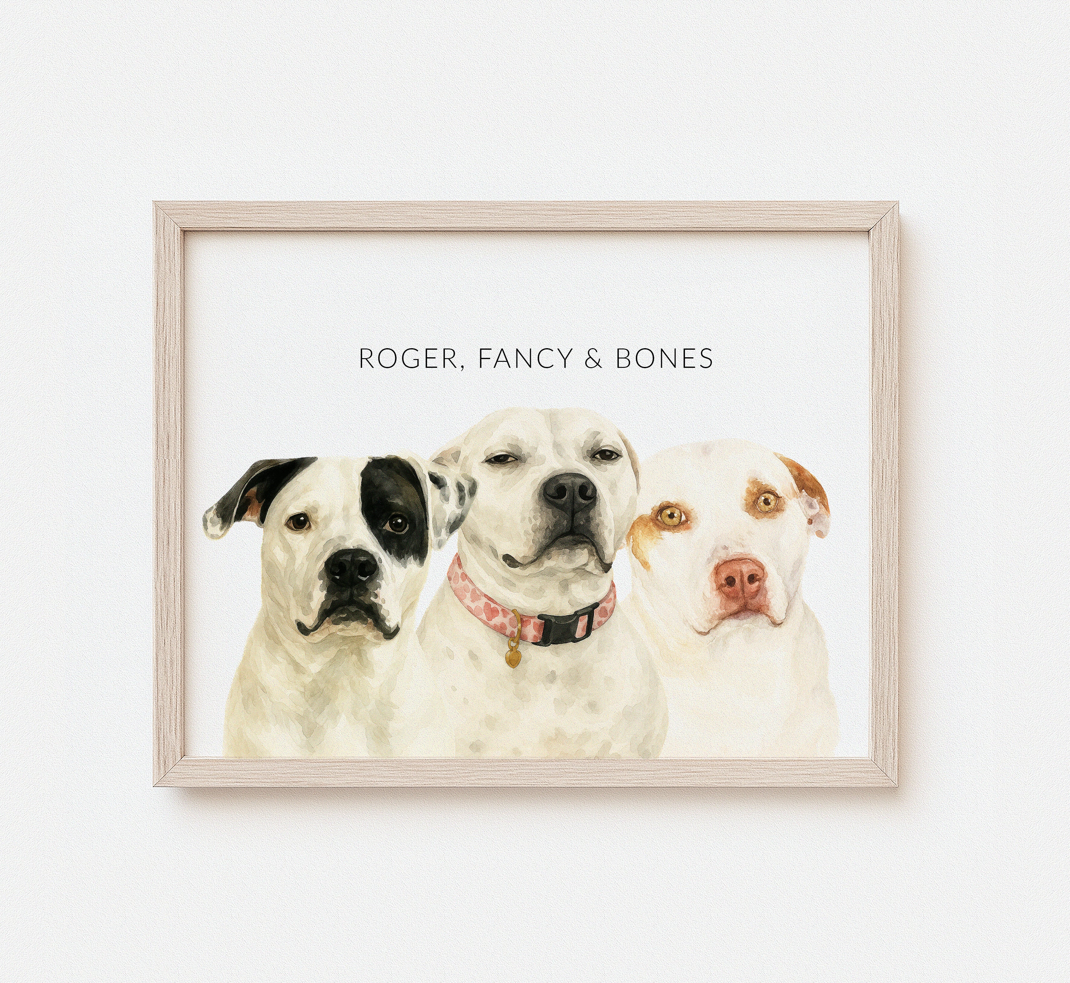 Custom Multi-Pet Portrait — 2 or 3 Pets Together - Digital Download & Framed Print