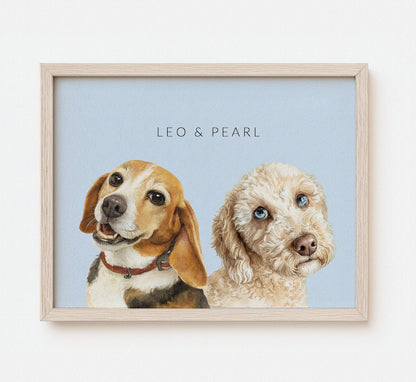 Custom Multi-Pet Watercolor Portrait — Two or Three Pets in One Portrait