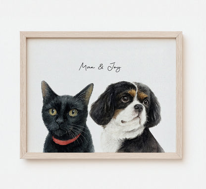 Custom Multi-Pet Watercolor Portrait — Two or Three Pets in One Portrait