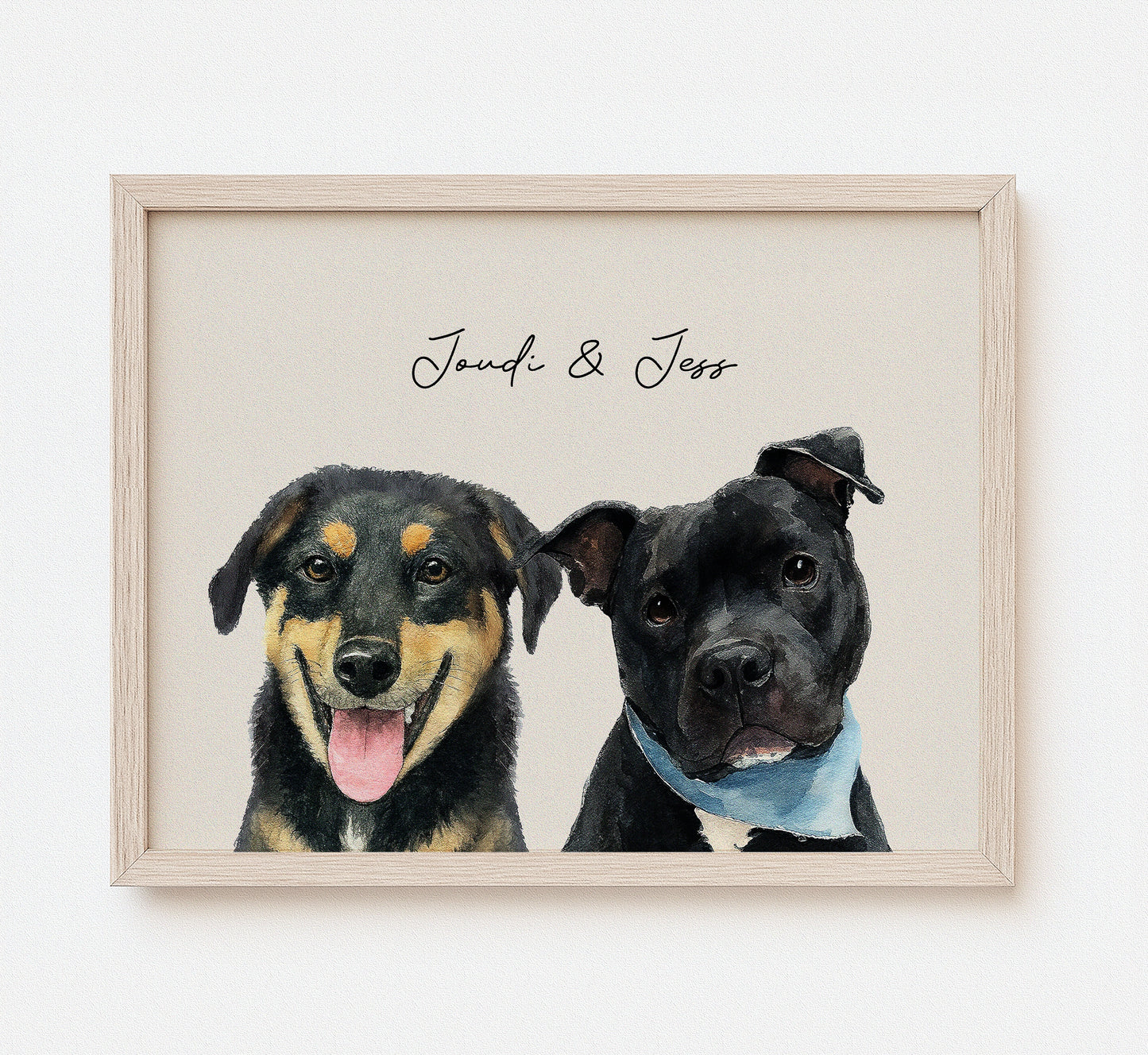 Custom Multi-Pet Watercolor Portrait — Two or Three Pets in One Portrait