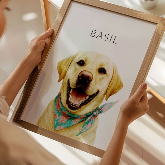 Custom pet portrait of a dog with white background

