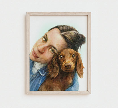 Watercolor Pet & Owner Illustration – Personalized Gift for Animal Lovers