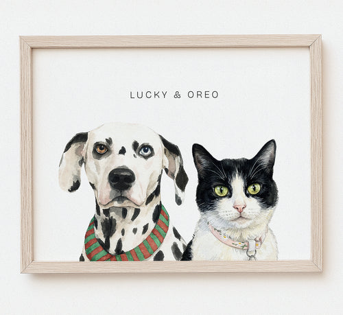 Portrait aquarelle personnalisé de plusieurs animaux de compagnie