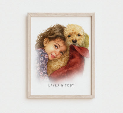 Watercolor Pet & Owner Illustration – Personalized Gift for Animal Lovers