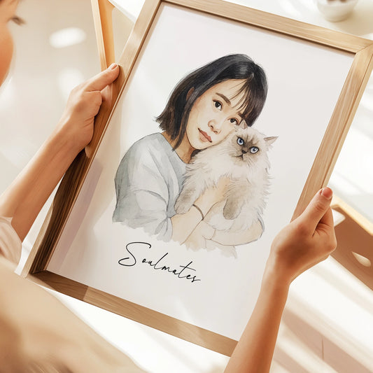 Custom pet and owner portrait in watercolor style

