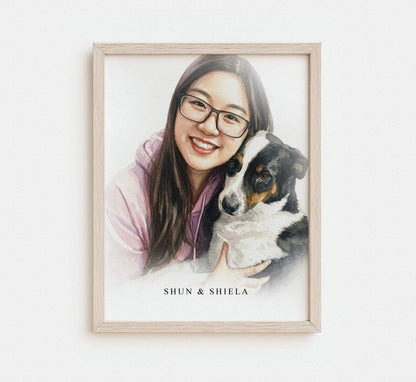 Custom Pet and Owner Watercolor Portrait – The Ultimate Mother’s Day Gift for Pet Moms