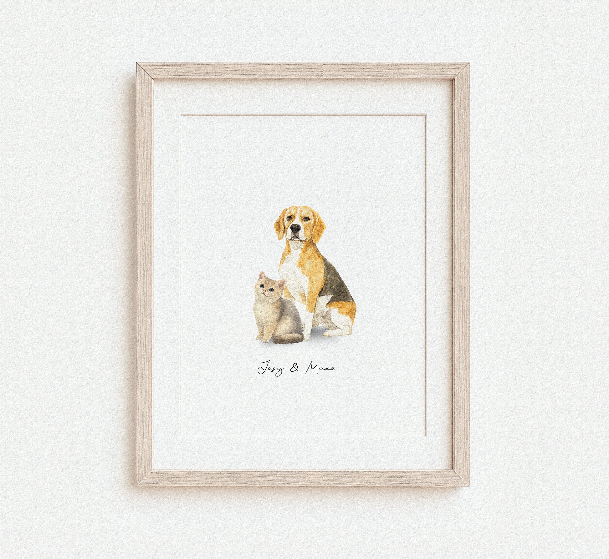 Custom pet memorial watercolor painting dog & cat