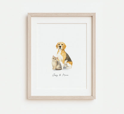 Custom pet memorial watercolor painting dog & cat