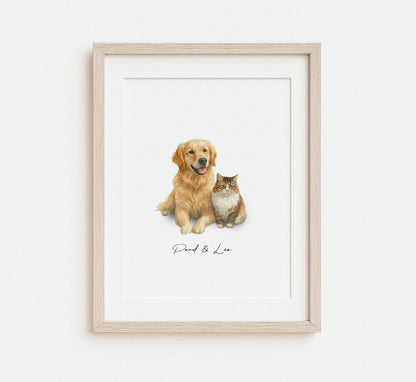 Personalized watercolor dog & Cat illustration for pet lovers