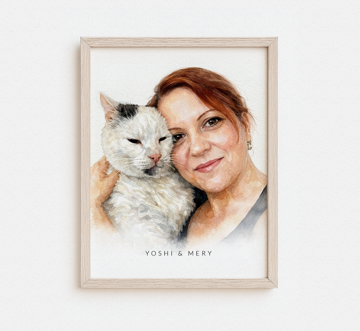 Custom Pet & Owner Watercolor Portrait — Digital Download & Framed Print