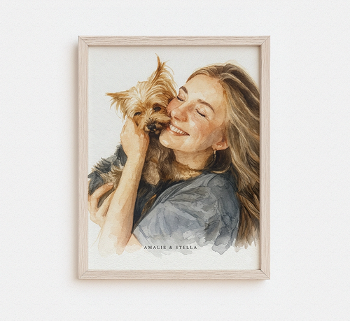 Watercolor Pet & Owner Illustration – Personalized Gift for Animal Lovers