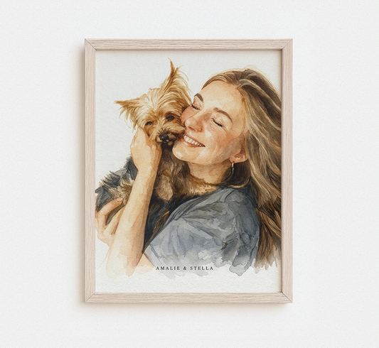 Watercolor Pet & Owner Illustration – Personalized Gift for Animal Lovers