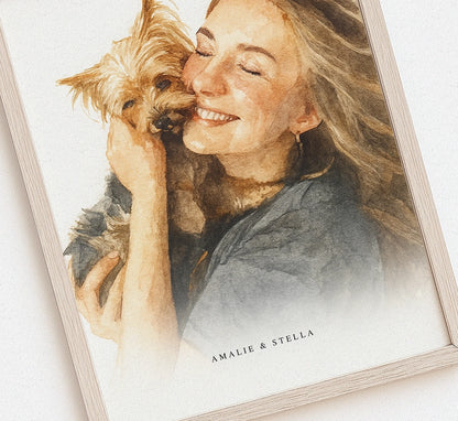 Custom Watercolor Pet & Owner Portrait