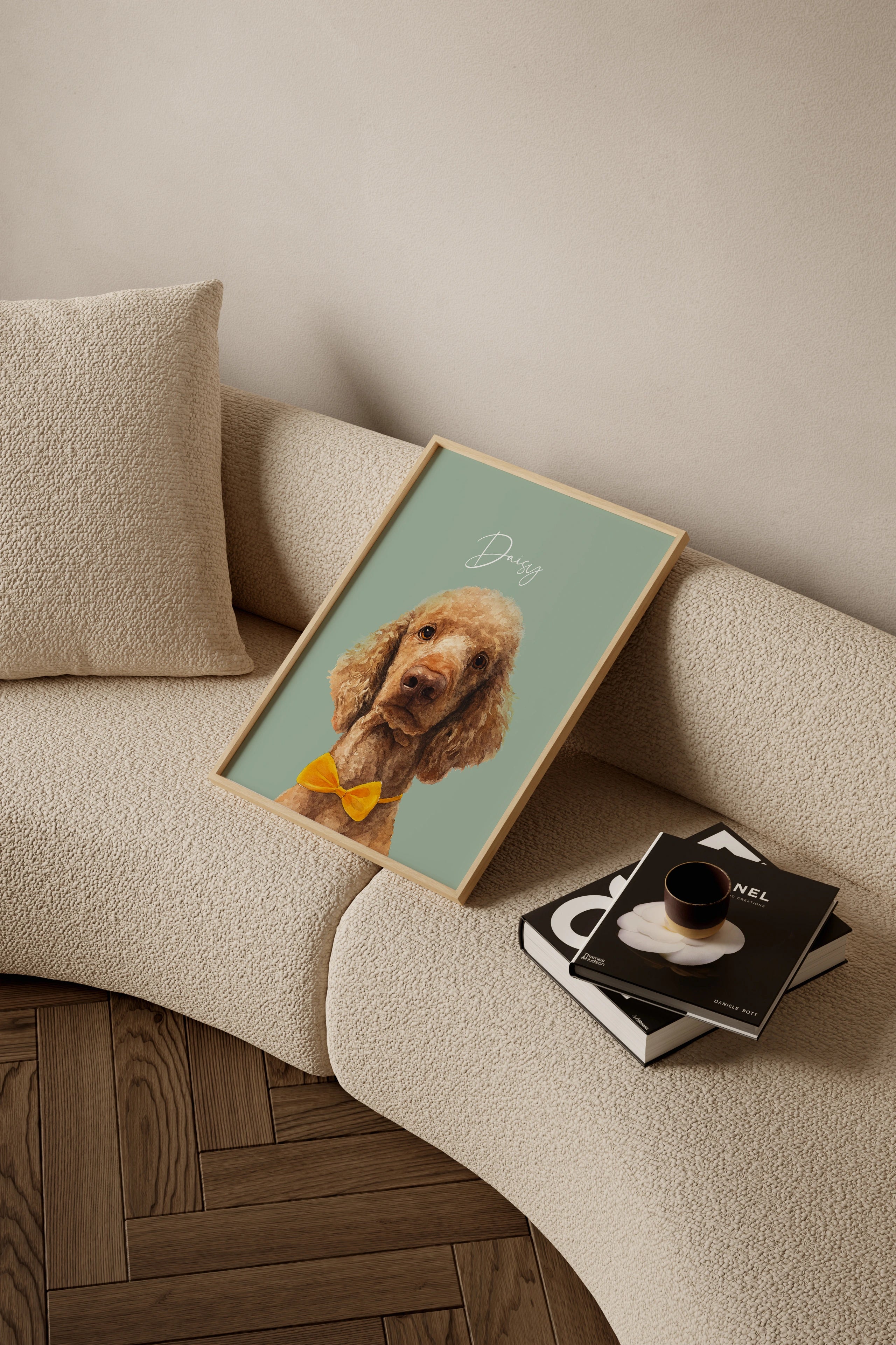 Custom watercolor pet portrait of a dog and cat, hand-painted from a photo