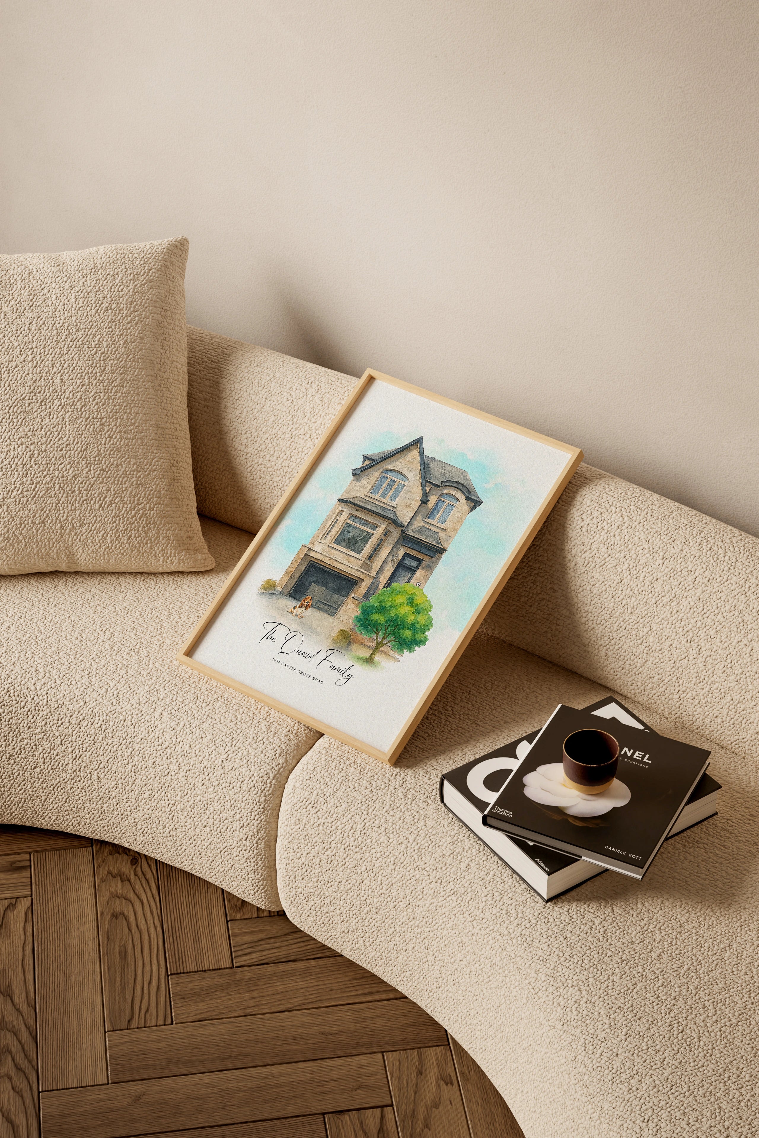 Custom watercolor pet portrait of a dog and cat, hand-painted from a photo