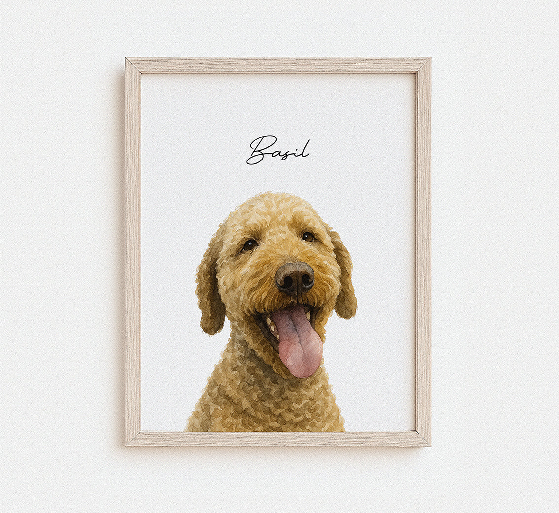 Realistic hand-painted dog portrait from photo