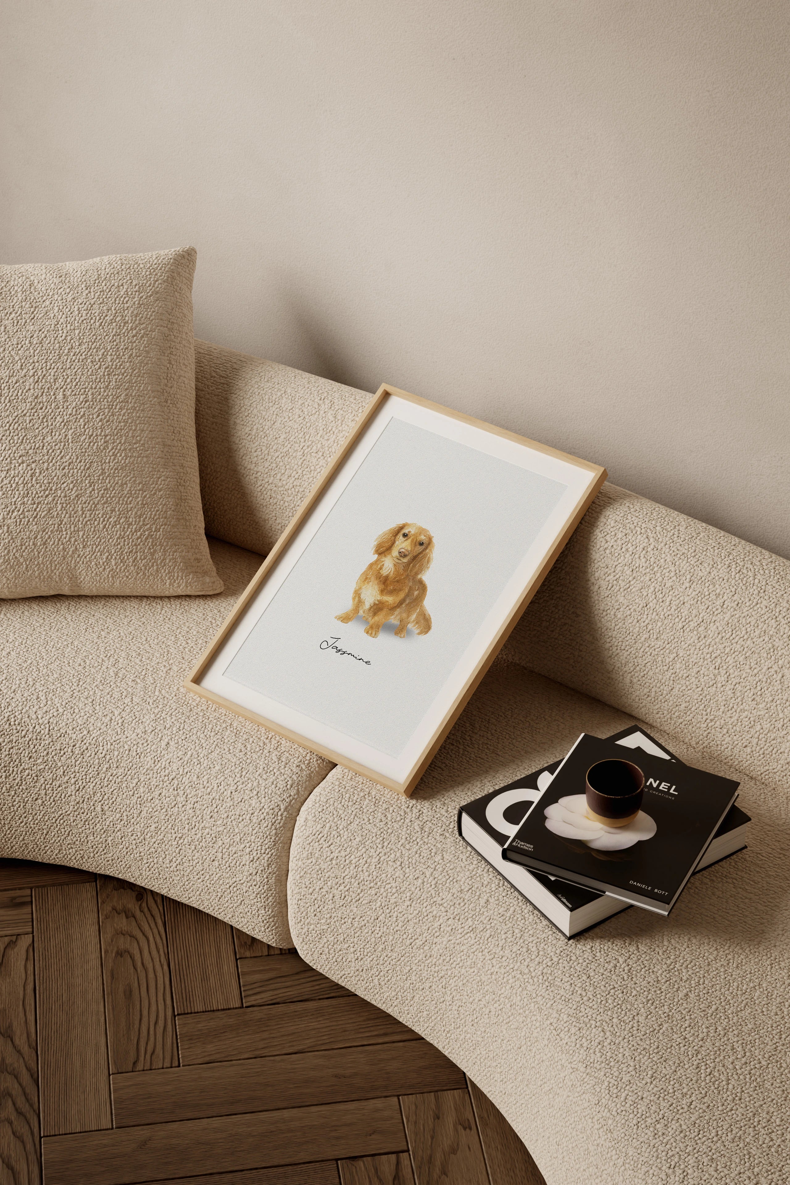 Custom watercolor pet portrait of a dog and cat, hand-painted from a photo