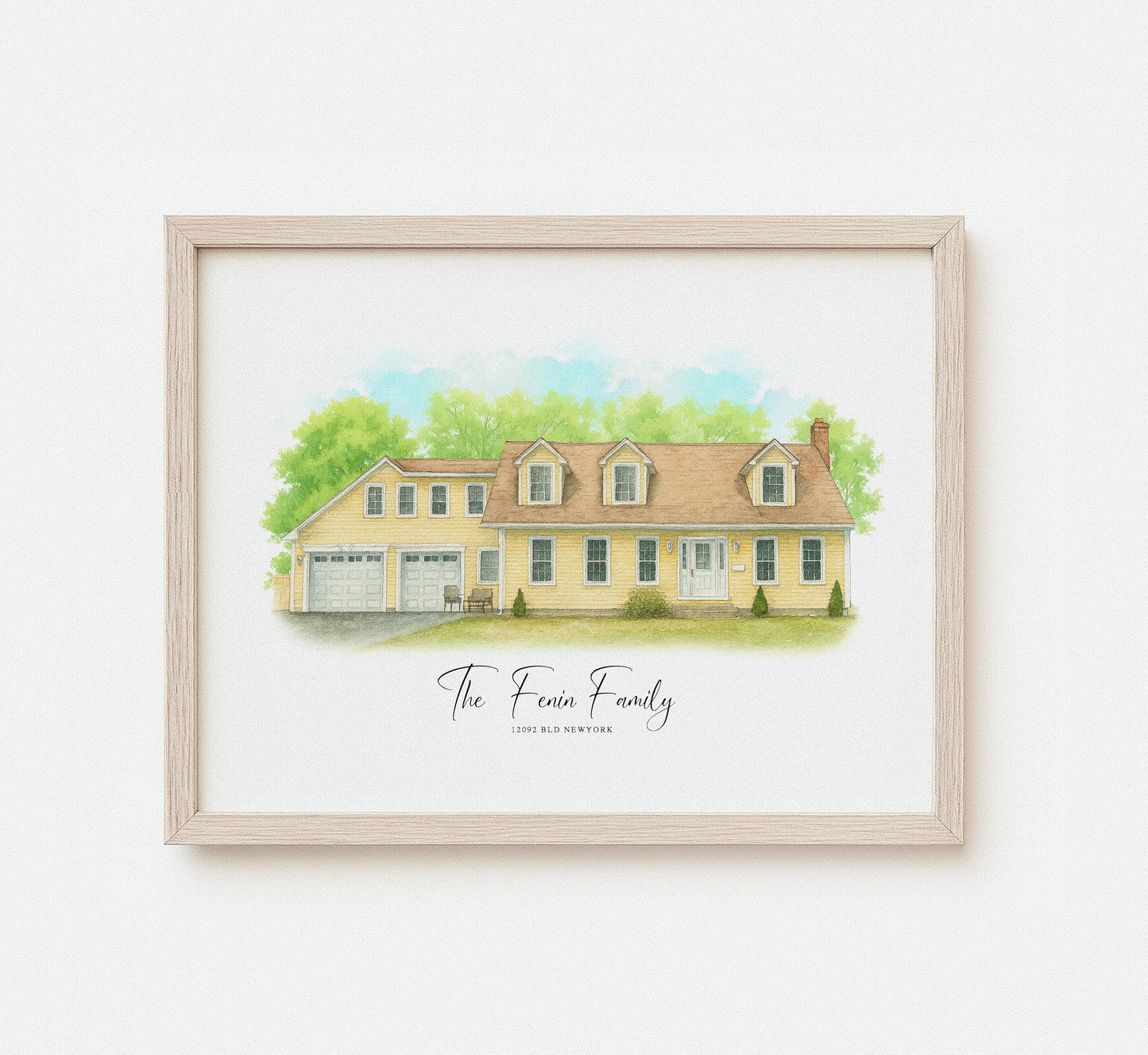 Personalized house artwork with clean white backdrop