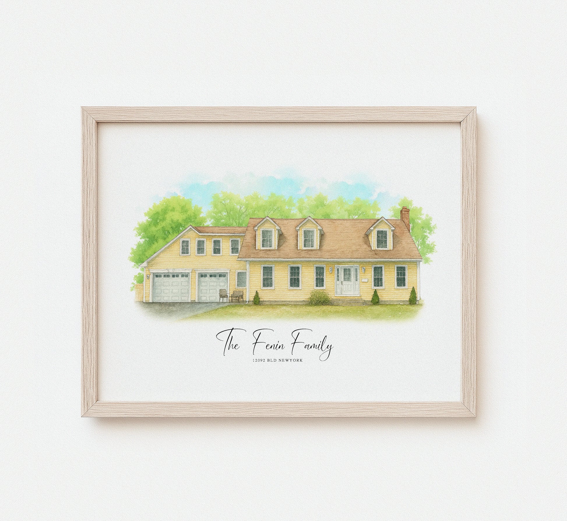 Personalized house artwork with clean white backdrop