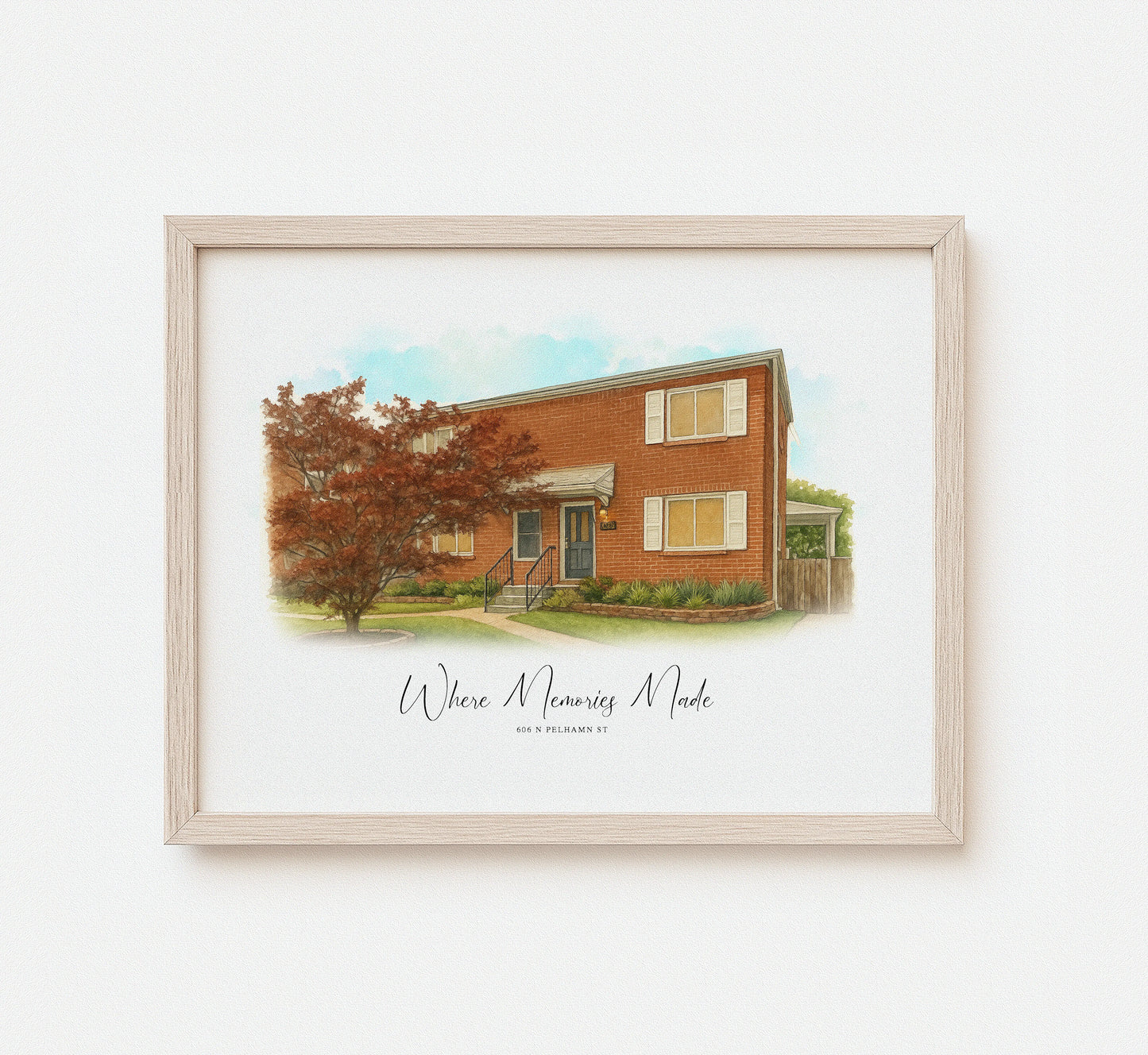 Detailed watercolor painting of a family home

