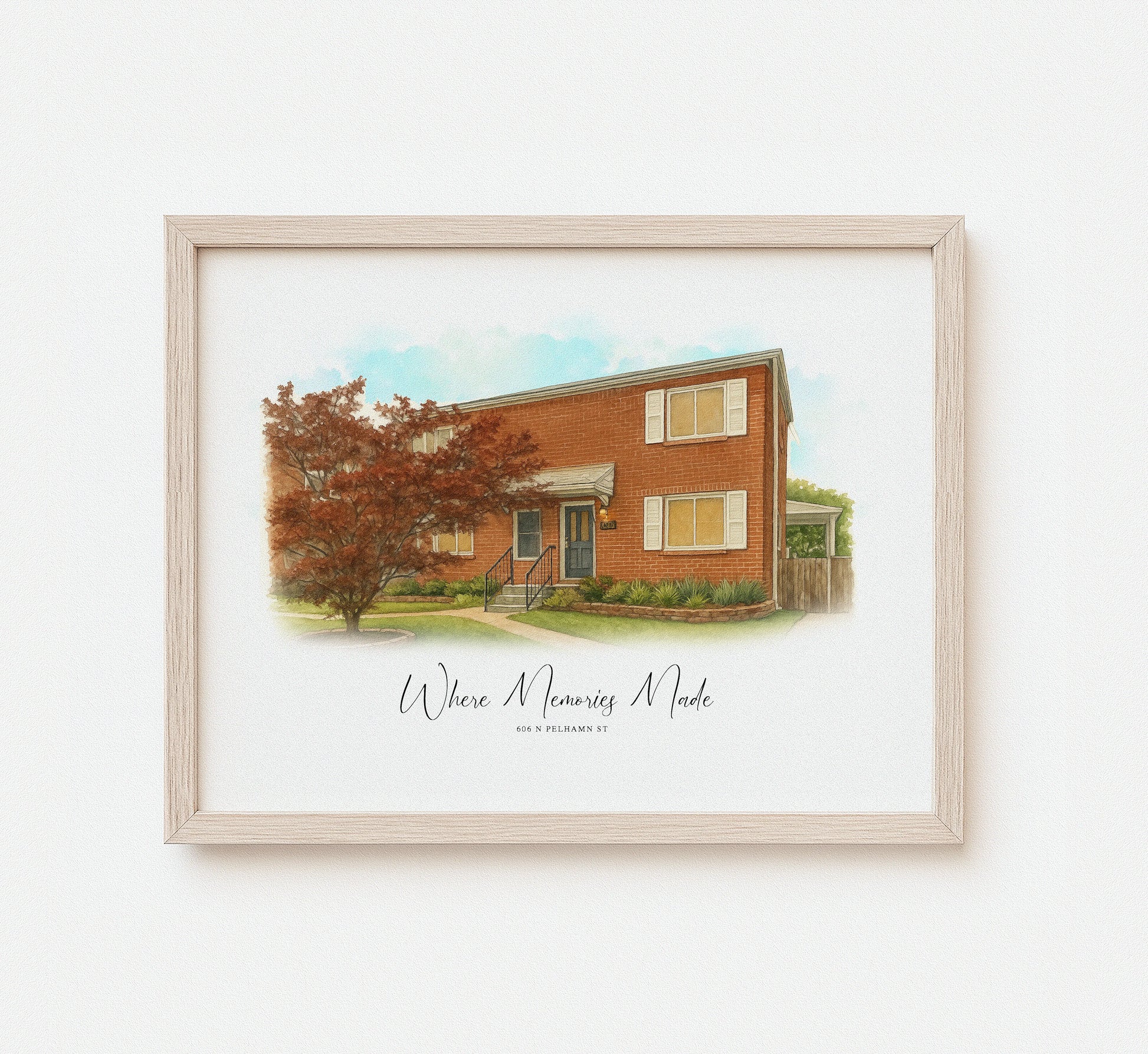 Detailed watercolor painting of a family home

